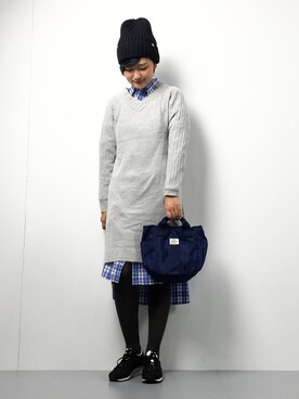 「BEAMS BOY（ビームスボーイ）のアイテム（シャツワンピース）」を使った、ゆえんさん（レディース・162cm）の冬コーディネート