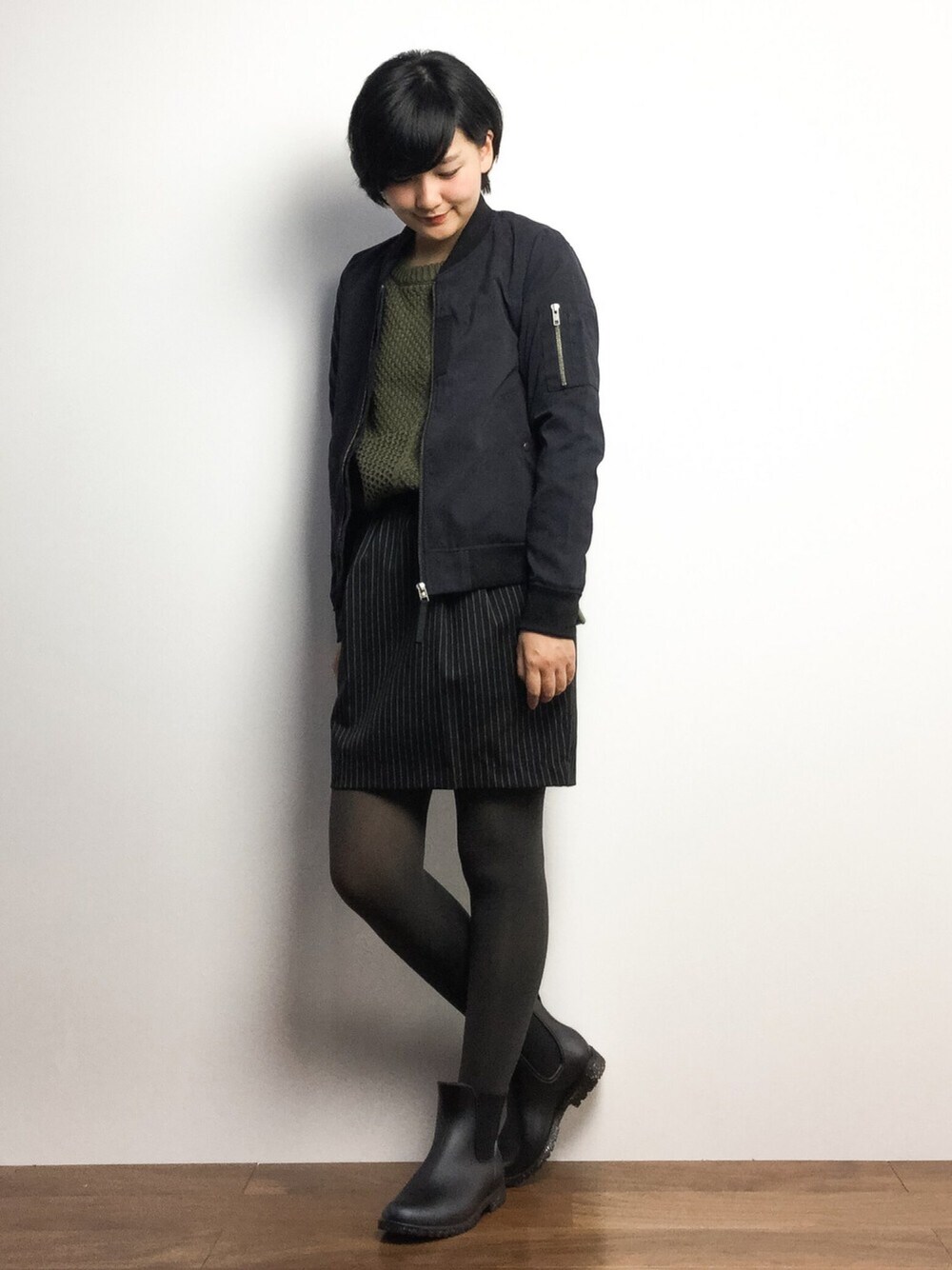 「haco!のきれいめＭＡ－１ジャケット（MA-1、ブルー系）」を使った、ゆえんさん（レディース・162cm）の冬コーディネートの1枚目の写真