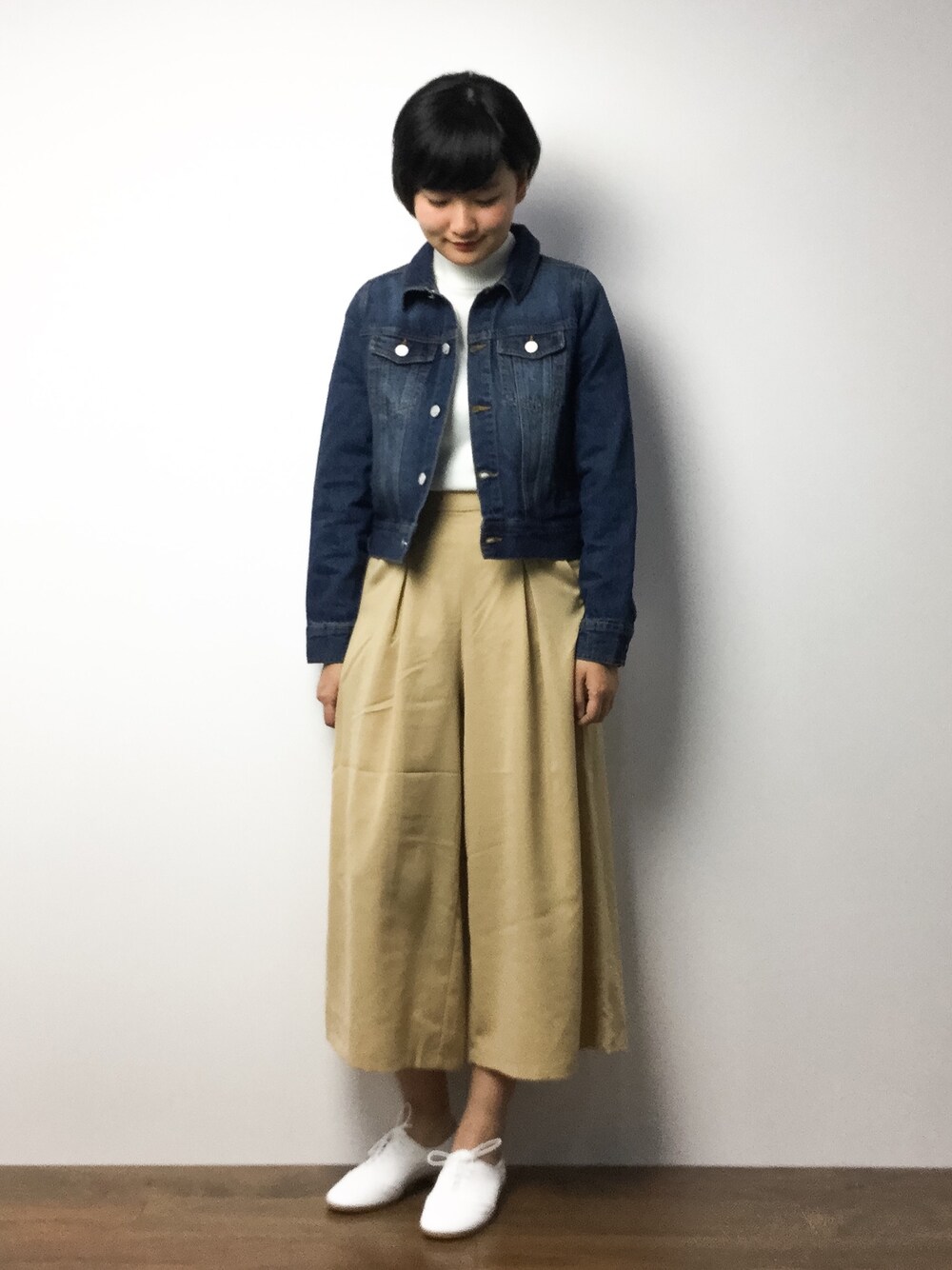 「Te chichi TERRASSEのダブルクロスガウチョパンツ（その他パンツ、ベージュ系）」を使った、ゆえんさん（レディース・162cm）の冬コーディネートの1枚目の写真