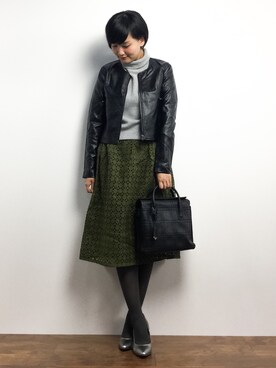 「unrelaxing（アンリラクシング）のアイテム（ライダースジャケット）」を使った、ゆえんさん（レディース・162cm）の冬コーディネート