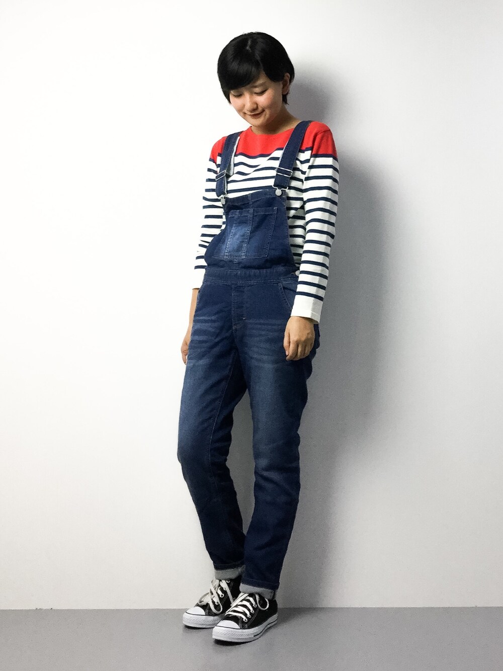 「BEAMS BOYのBEAMS BOY / トリコナヴァルボーダー ロングスリーブ（Tシャツ/カットソー、その他）」を使った、ゆえんさん（レディース・162cm）の春コーディネートの1枚目の写真