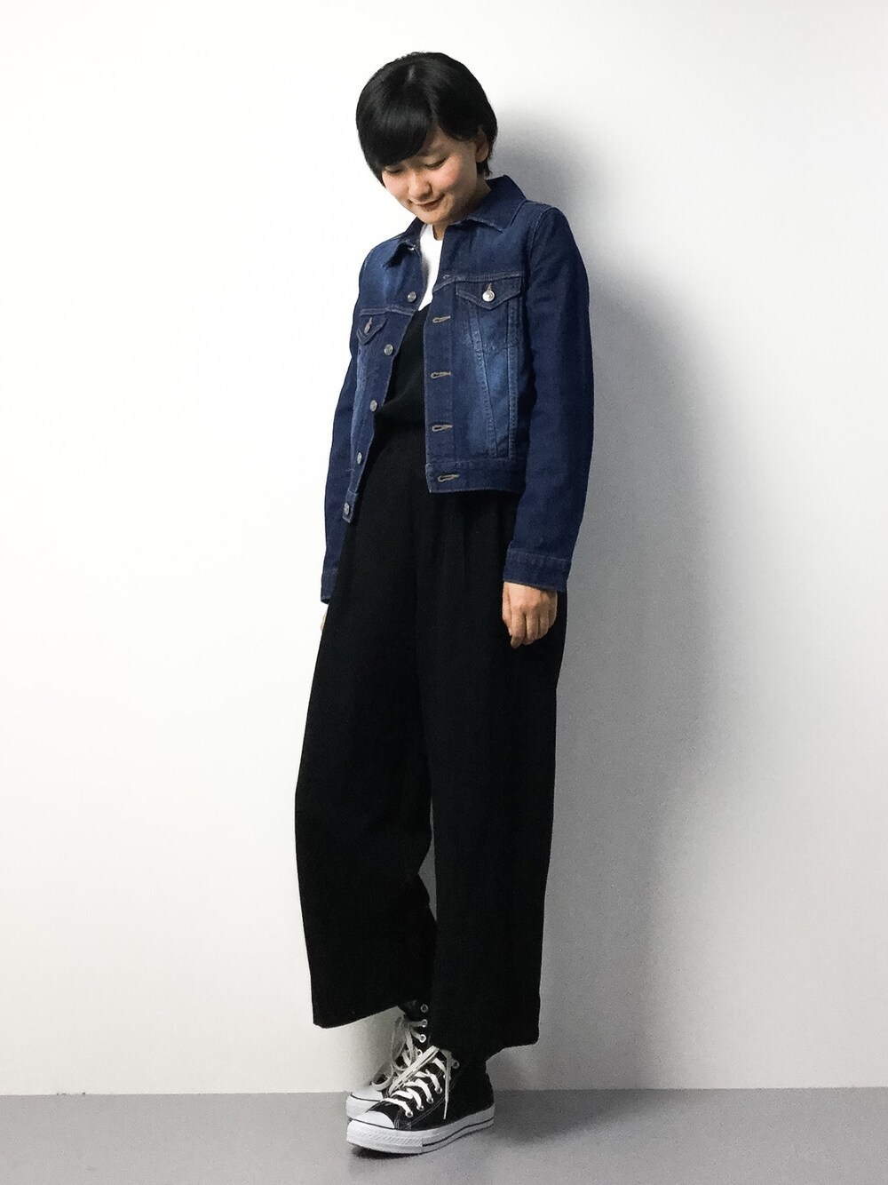 「MULLERのヴィンテージGジャン（デニムジャケット、ブルー系）」を使った、ゆえんさん（レディース・162cm）の春コーディネートの1枚目の写真