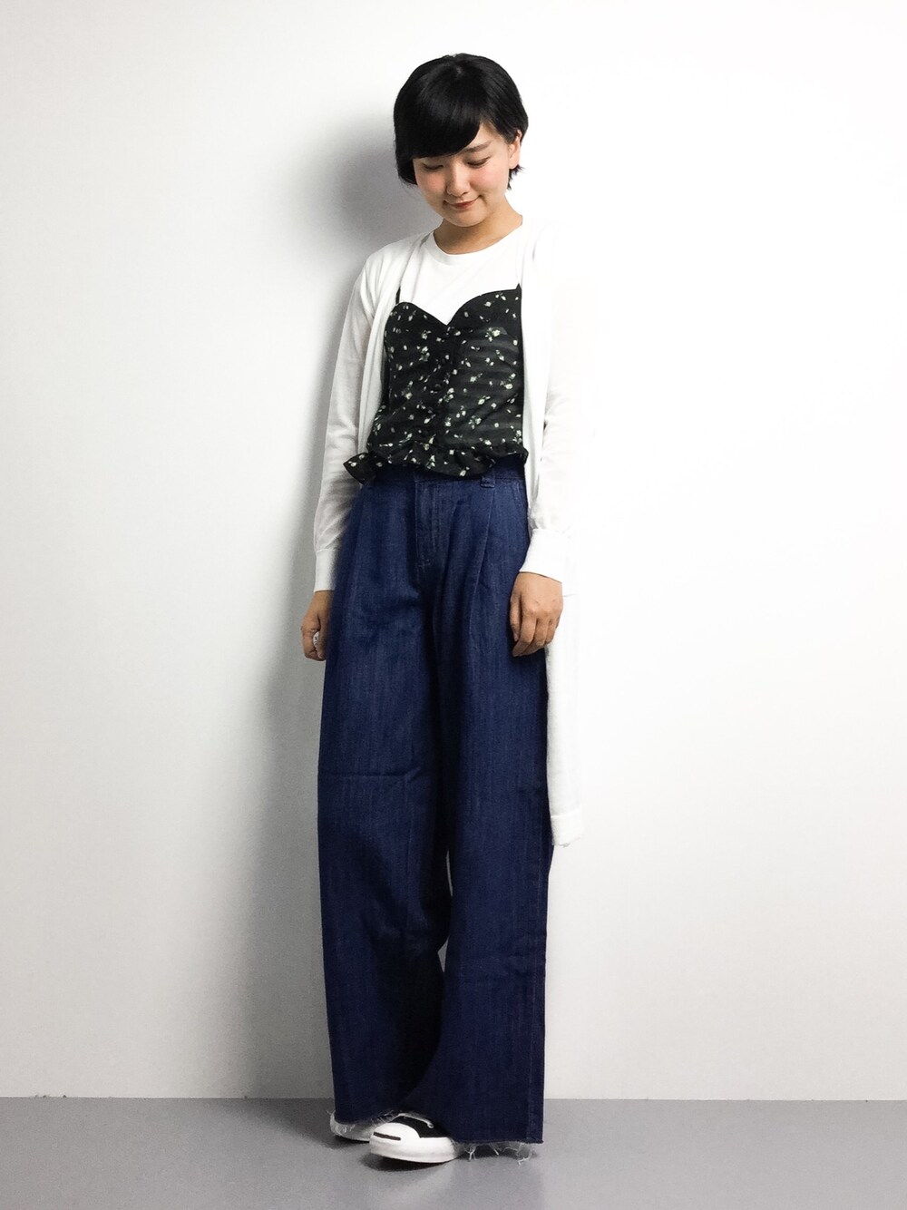 「Heatherのコバナビスチェ2P　712915（シャツ/ブラウス、ブラック系）」を使った、ゆえんさん（レディース・162cm）の春コーディネートの1枚目の写真