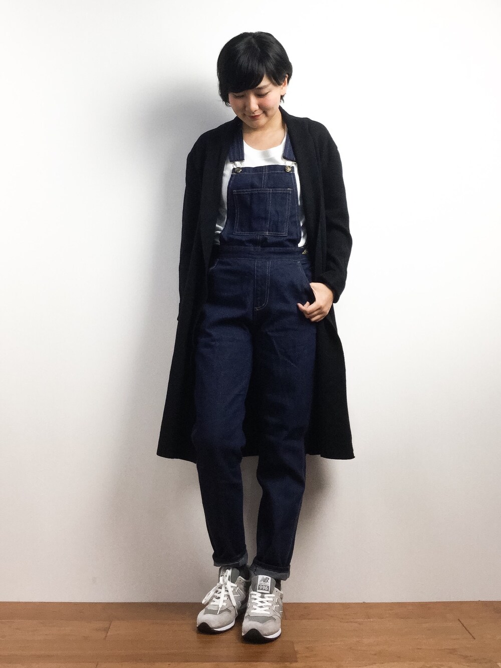 「one after another NICE CLAUPの【mina4月号掲載 ナイスクラップ】デニムサロペット（その他パンツ、ブルー系）」を使った、ゆえんさん（レディース・162cm）の春コーディネートの1枚目の写真