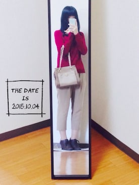 「CLEF DE SOL（CLEF DE SOL）のアイテム（ニット/セーター、レッド系）」を使った、ひかさん（レディース・153cm）の秋コーディネート