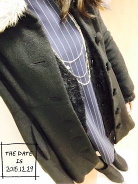 「ストライプワンピース」｜「アイテム（その他アウター）」を使った、ひかさん（レディース・153cm）の冬コーディネート