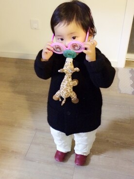 「FP（エフピー）のアイテム（その他シューズ、レッド系）」を使った、Annie0522さん（キッズ・90cm）の春コーディネート