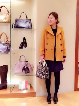 「シャツワンピ」｜「アイテム（ピーコート）」を使った、sinaさん（レディース・158cm）の秋コーディネート