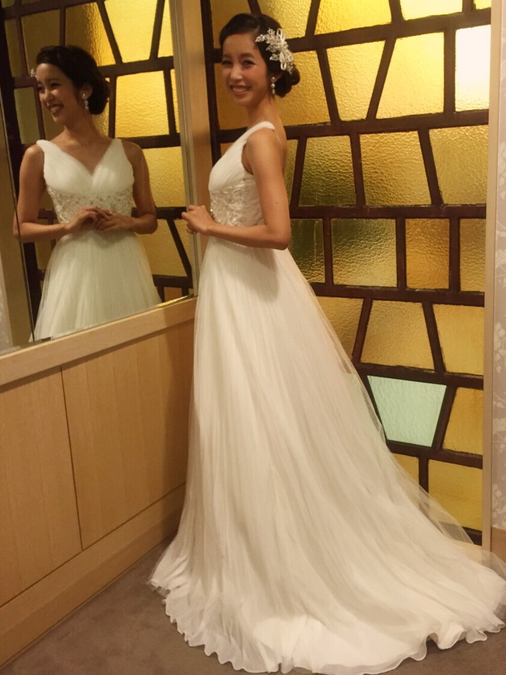 「ウエディングドレス、wedding、ドレス」｜「アンテリーベのアイテム（ドレス、ホワイト系）」を使った、萌華さん（レディース・165cm）の冬コーディネートの1枚目の写真