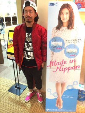 「NEWERA」｜「アイテム（MA-1）」を使った、Kouki Niimiさん（メンズ・161cm）の夏コーディネート