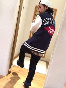 「ブラック×ホワイト」｜「アイテム（スタジャン）」を使った、Kouki Niimiさん（メンズ・161cm）の秋コーディネート