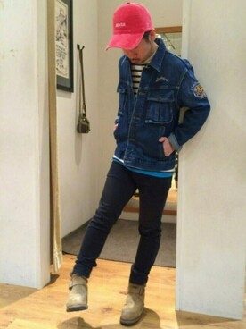 「TYPE BLUE（タイプブルー）のアイテム（デニムジャケット）」を使った、Kouki Niimiさん（メンズ・161cm）の冬コーディネート