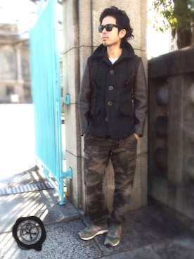 「美容師」｜「アイテム（ピーコート）」を使った、別宮聖一 ( ベックセイイチ )さん（メンズ・169cm）の冬コーディネート