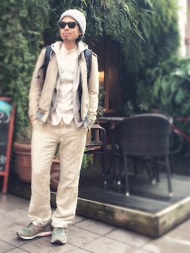 「GU（ジーユー）のアイテム（ニットキャップ/ビーニー）」を使った、別宮聖一 ( ベックセイイチ )さん（メンズ・169cm）の春コーディネート