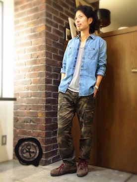 「UNIQLO（ユニクロ）のアイテム（カーゴパンツ）」を使った、別宮聖一 ( ベックセイイチ )さん（メンズ・169cm）の春コーディネート