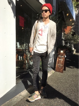 「アイテム（ニットキャップ/ビーニー、レッド系）」を使った、別宮聖一 ( ベックセイイチ )さん（メンズ・169cm）の秋コーディネート