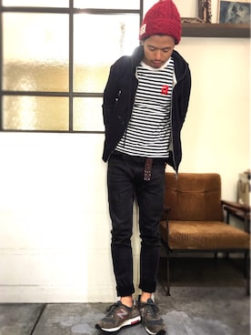 「アイテム（Tシャツ/カットソー、ブラック系）」を使った、別宮聖一 ( ベックセイイチ )さん（メンズ・169cm）の秋コーディネート