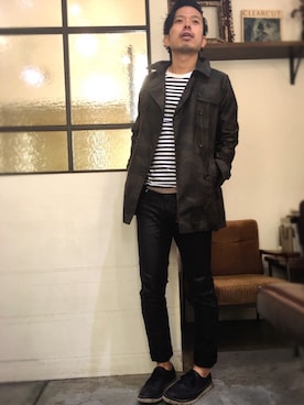 「アイテム（トレンチコート）」を使った、別宮聖一 ( ベックセイイチ )さん（メンズ・169cm）の冬コーディネート