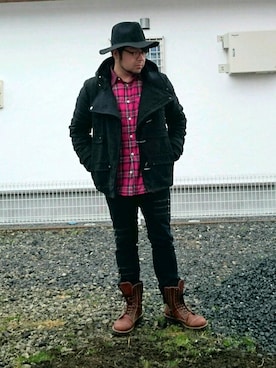 「ブーツイン」｜「アイテム（ダッフルコート）」を使った、ＩＧＵＣＨＩさん（メンズ・173cm）の冬コーディネート