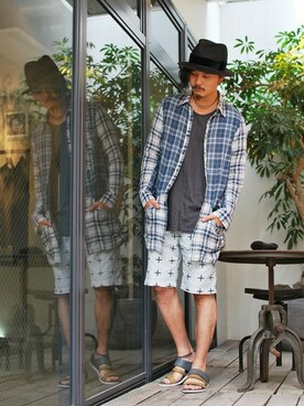 「OURET（オーレット）のアイテム（サンダル）」を使った、OURETさん（メンズ・175cm）の夏コーディネート