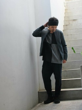 「OURET（オーレット）のアイテム（ノーカラージャケット）」を使った、OURETさん（メンズ・175cm）の秋コーディネート