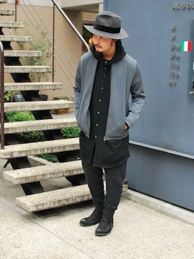 「OURET（オーレット）のアイテム（ノーカラージャケット）」を使った、OURETさん（メンズ・175cm）の秋コーディネート