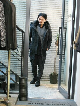 「OURET（オーレット）のアイテム（ミリタリージャケット）」を使った、OURETさん（メンズ・175cm）の冬コーディネート