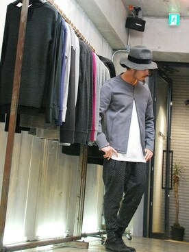 「OURET（オーレット）のアイテム（ノーカラージャケット）」を使った、OURETさん（メンズ・175cm）の冬コーディネート