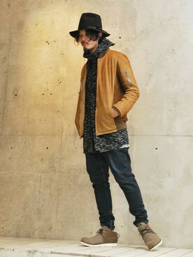 「OURET（オーレット）のアイテム（MA-1）」を使った、OURETさん（メンズ・175cm）の冬コーディネート