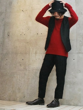 「OURET（オーレット）のアイテム（帽子）」を使った、OURETさん（メンズ・175cm）の冬コーディネート