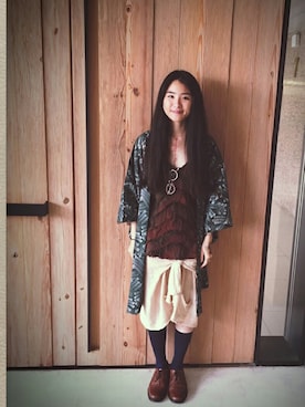 「アイテム（その他トップス、ブラウン系）」を使った、Shu Yuさん（レディース・163cm）の春コーディネート