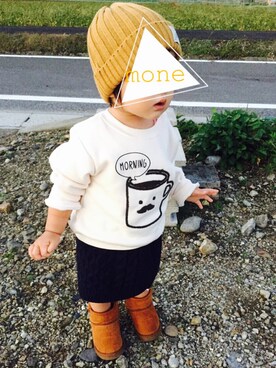 「ボーダーソックス」｜「アイテム（ブーツ）」を使った、moneさん（キッズ・80cm）の秋コーディネート