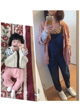 「赤ちゃん」｜「アイテム（その他アウター）」を使った、みかりんさん（レディース・159cm）の春コーディネート