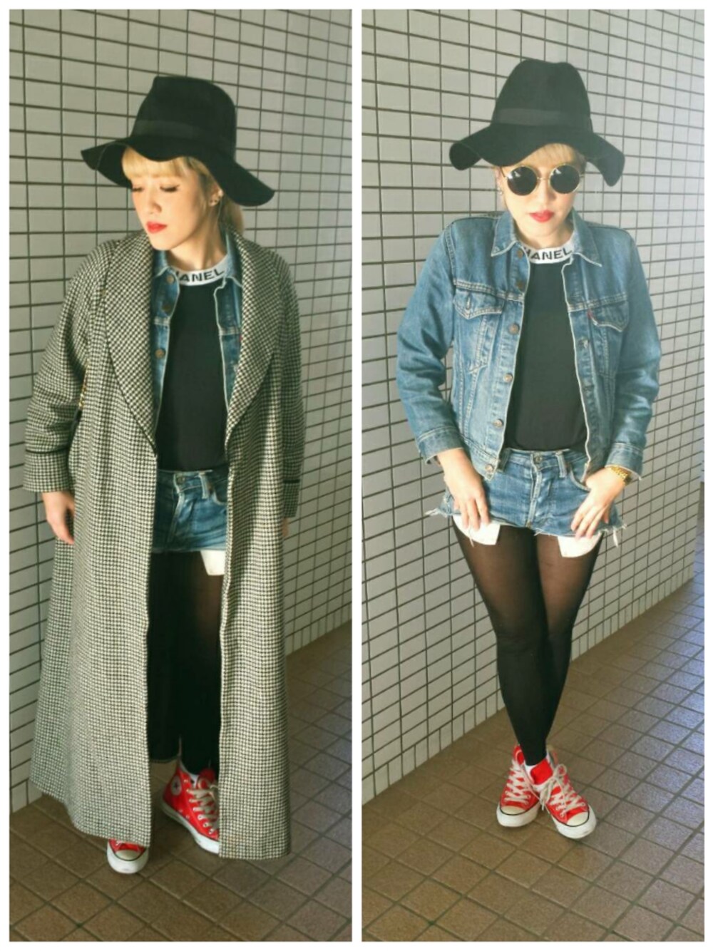 「デニムonデニム、千鳥柄、古着ファッション、WEARママ部」｜「Levi'sのアイテム（デニムジャケット、ブルー系）」を使った、machiさん（レディース・156cm）の冬コーディネートの1枚目の写真