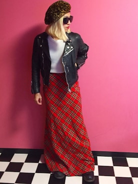 「タータンチェック」｜「アイテム（ライダースジャケット）」を使った、machiさん（レディース・156cm）の秋コーディネート