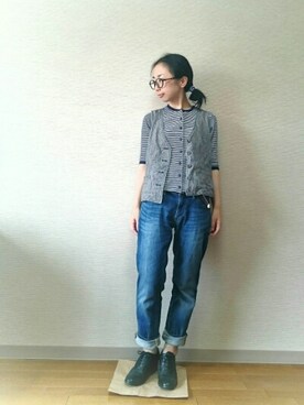 「アイテム（ヘアアクセサリー、ブルー系）」を使った、はらさん（レディース・151cm）の秋コーディネート