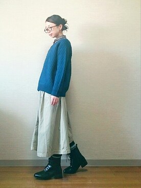 「くつした」｜「アイテム（ブーツ）」を使った、はらさん（レディース・151cm）の秋コーディネート