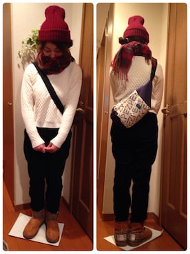 「アイテム（メッセンジャーバッグ、ブルー系）」を使った、877さん（レディース・150cm）の冬コーディネート