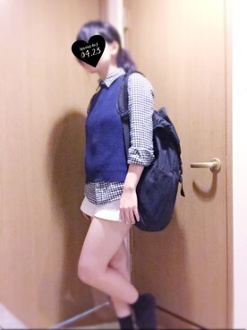 「ネイビー×ホワイト」｜「アイテム（その他トップス）」を使った、yurさん（レディース・157cm）の春コーディネート