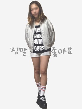 「ソックス」｜「アイテム（ナイロンジャケット）」を使った、woody   미나리さん（レディース・155cm）の春コーディネート