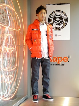 「AAPE BY A BATHING APE（エーエイプバイアベイシングエイプ）のアイテム（ナイロンジャケット）」を使った、早坂 祥平さん（メンズ・175cm）の秋コーディネート