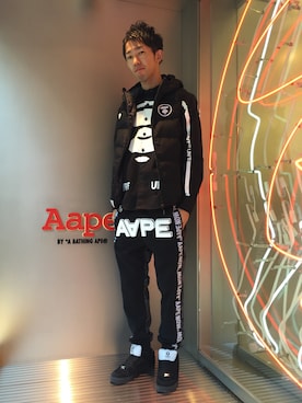 「AAPE BY A BATHING APE（エーエイプバイアベイシングエイプ）のアイテム（ジャケット/アウター）」を使った、早坂 祥平さん（メンズ・175cm）の秋コーディネート