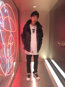 「AAPE BY A BATHING APE（エーエイプバイアベイシングエイプ）のアイテム（ジャケット/アウター）」を使った、早坂 祥平さん（メンズ・175cm）の冬コーディネート