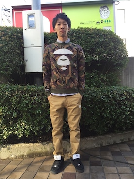 「アイテム（レッグウェア、グリーン系）」を使った、早坂 祥平さん（メンズ・175cm）の冬コーディネート