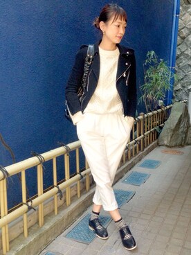 「MACPHEE（マカフィー）のアイテム（ブルゾン）」を使った、山本麗子さん（レディース・164cm）の春コーディネート