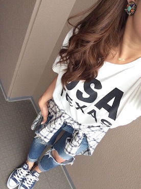 「Ungrid（アングリッド）のアイテム（イヤリング）」を使った、長谷千沙さん（レディース・158cm）の秋コーディネート