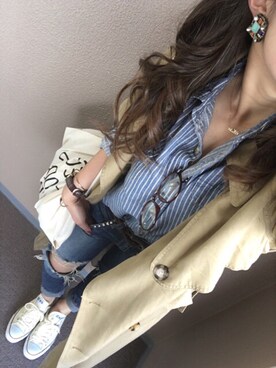 「Ungrid（アングリッド）のアイテム（トレンチコート）」を使った、長谷千沙さん（レディース・158cm）の秋コーディネート