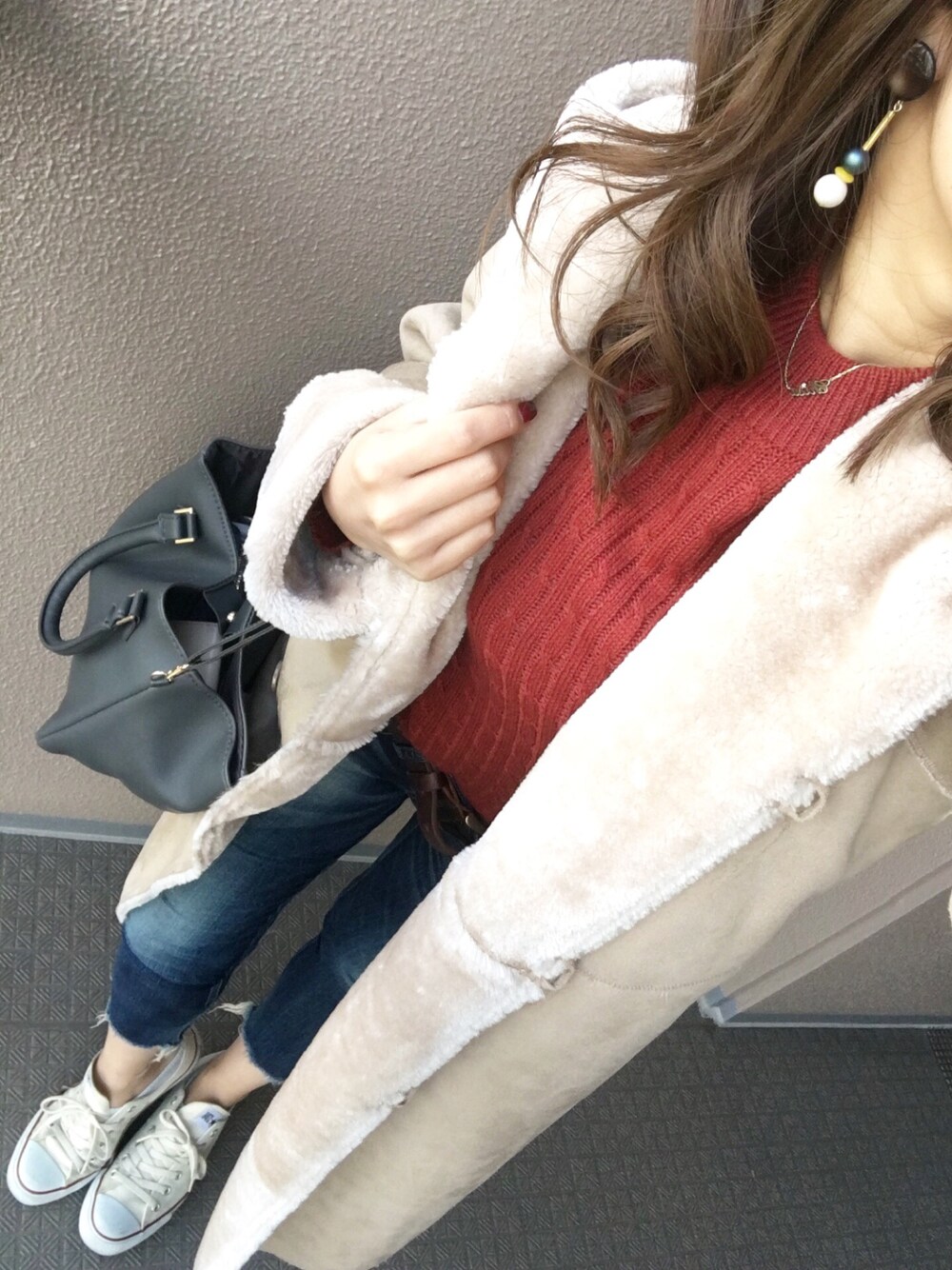 「Ungrid、RETRO GIRL、GU、converse」｜「Ungridの【Casual】定番ﾍﾞﾙﾄ（ベルト、ブラウン系）」を使った、長谷千沙さん（レディース・158cm）の秋コーディネートの1枚目の写真