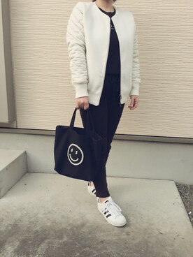 「ニコちゃん」｜「アイテム（ブルゾン）」を使った、のりたまさん（レディース・155cm）の冬コーディネート