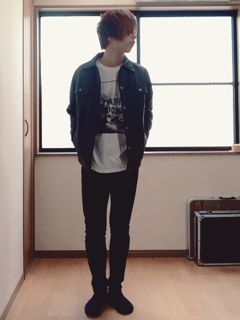 「#WEGO、GU、ジャケット、バンドマン」｜「WEGOのアイテム（ライダースジャケット、ブラック系）」を使った、Daiさん（メンズ・170cm）の秋コーディネートの1枚目の写真